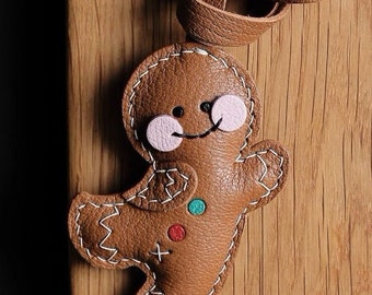 Gingerbread Man Keychain pendant Customization Pure Handmade Car Keychain Bag Pendant Handmade Leather Crafts