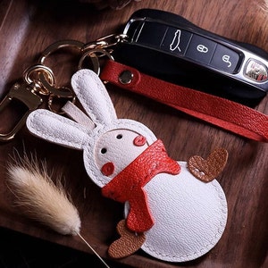 Bonhomme de neige lapin porte-clés cartable pendentif personnalisation pur fait main voiture porte-clés sac pendentif artisanat en cuir fait main