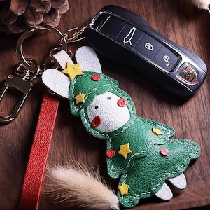 Arbre de Noël porte-clés cartable pendentif personnalisation Pure fait main voiture porte-clés sac pendentif artisanat en cuir fait main