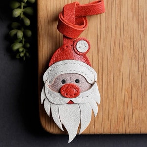 Père Noël porte-clés cartable pendentif personnalisation pur porte-clés de voiture fait main sac pendentif artisanat en cuir fait main