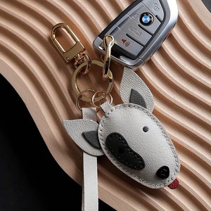 Bull terrier porte-clés cartable pendentif personnalisation pur fait main voiture porte-clés sac pendentif artisanat en cuir fait main