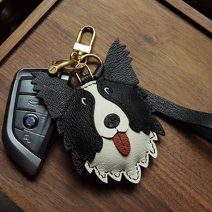 Personnalisation à la main Artisanat en cuir Border Collie Pendentif clé de voiture sac décoration sac pendentif cadeau personnalisé à la main
