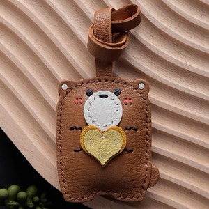 Petit ours porte-clés cartable pendentif personnalisation pur fait main voiture porte-clés sac pendentif artisanat en cuir fait main