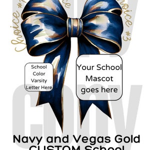 CUSTOMIZED NAVY & Gold Coquette Bow School png digital download