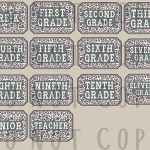 14 Grade Level Camo Designs, 300dpi, PNG Sublimation or DTF Design, Spirit Shirt Designs, Boy School Shirt Digital Files