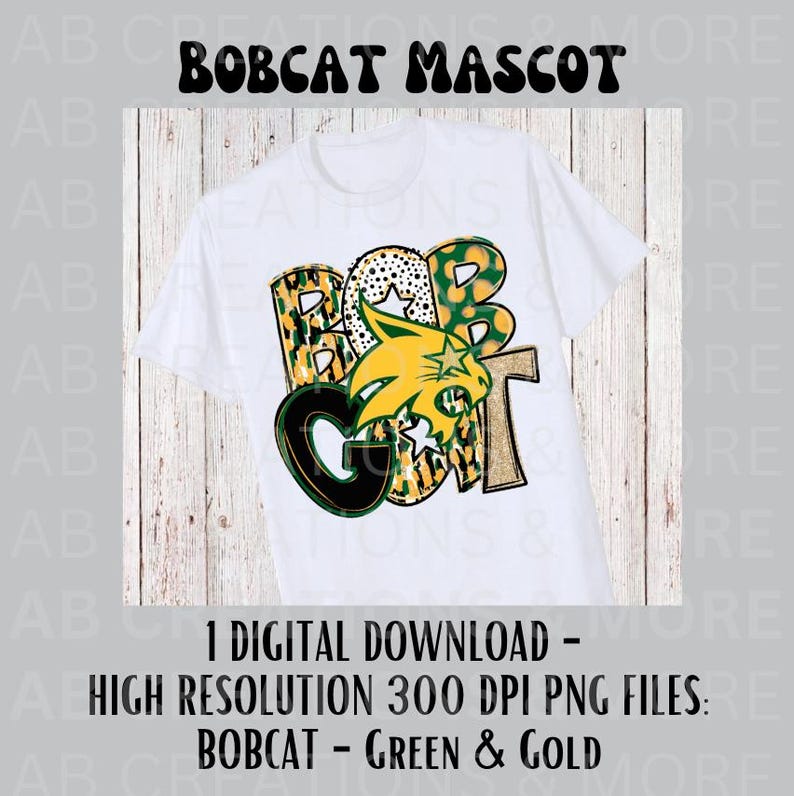 Preppy Bobcat Green and Gold Mascot Digital PNG Fils . One Green and ...