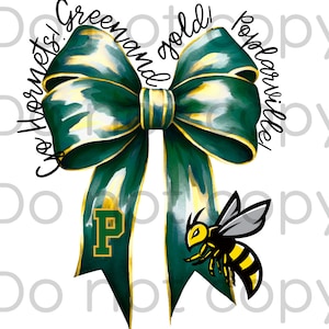 Poplarville Hornets Coquette Green and Gold Bow PNG Digital File