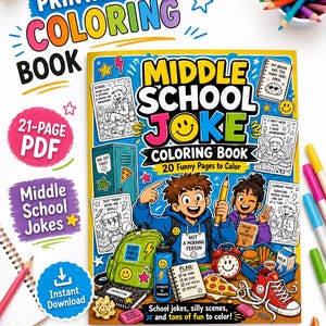 Middle School Joke Coloring Book, Funny Coloring Pages for Tweens, Classroom Activity, Instant Download image 1
