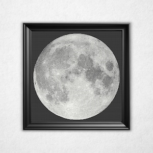 Monochrome Full Moon Cross Stitch Pattern - Black & White Bitmap Design (Instant Download PDF)