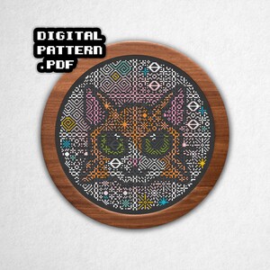 Orange Cat Tiles Cross Stitch Patterns - Quaker Style Sampler, Two Sizes (Instant Download PDF)