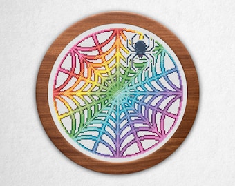 Rainbow Spider Web - Cross Stitch Pattern PDF, Mandala Style Counted Crossstitch