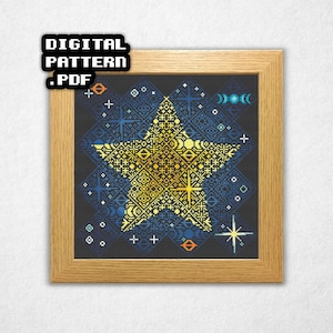 Star & Space Tiles - Cross Stitch Pattern PDF, Diamond Quaker Style Counted Crossstitch