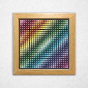 Rainbow Block Color Wave - Cross Stitch Pattern with Backstitching PDF, Geometric Style Counted Crossstitch