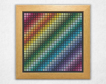 Rainbow Block Color Wave - Cross Stitch Pattern with Backstitching PDF, Geometric Style Counted Crossstitch