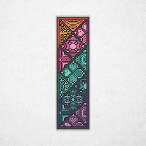 Vaporwave diamanttegel bladwijzer - kruissteekpatroon pdf, getelde kruissteek in Quaker-stijl