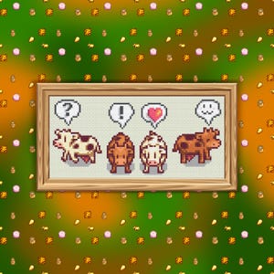 Sprites de vacas de Stardew Valley - Patrón de punto de cruz en PDF, punto de cruz contado inspirado en videojuegos