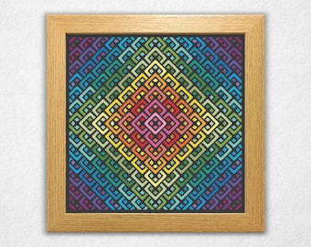 Rainbow Layered Diamonds - Cross Stitch Pattern PDF, Geometric Style Counted Crossstitch