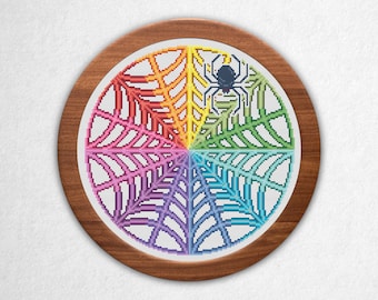 Color Wheel Spider Web - Cross Stitch Pattern PDF, Mandala Style Counted Crossstitch