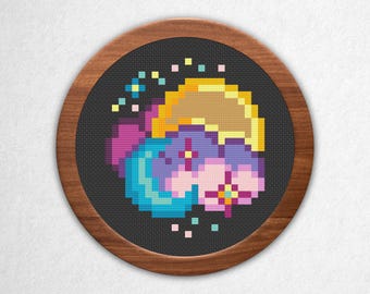 Sunset Clouds - Small Cross Stitch Pattern PDF, 3x3 Block Pixel Art Style Counted Crossstitch