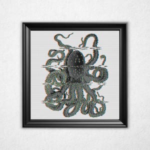 Glitched Giant Octopus Cross Stitch Pattern PDF - Bitmap Style Retro Counted Crossstitch