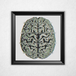 Glitched Gehirn Kreuzstich Muster PDF - Bit Map Style Retro Kreuzstich