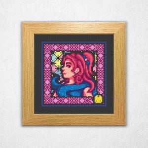 Retrato de Sandy - Patrón de punto de cruz de Stardew Valley (PDF), estilo vitral, punto de cruz de videojuego