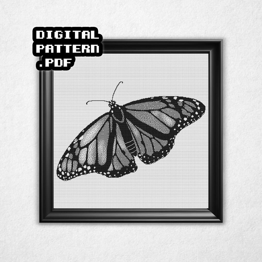 Bitmap Images Butterfly Monochrome Monarch Butterfly Cross Stitch Pattern - Black & White ...