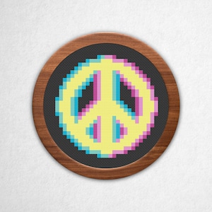 Peace Symbol - Small Cross Stitch Pattern PDF, 3x3 Block Pixel Art Style Counted Crossstitch