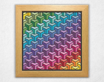Stacked Rainbow Blocks - Cross Stitch Pattern PDF, Geometric Style Abstract Counted Crossstitch
