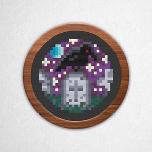 Starry Graveyard - Small Cross Stitch Pattern PDF, 3x3 Block Pixel Art Style Counted Crossstitch