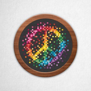 Rainbow Block Peace Sign - Cross Stitch Pattern PDF, 3x3 Pixel Art Geometric Counted Crossstitch
