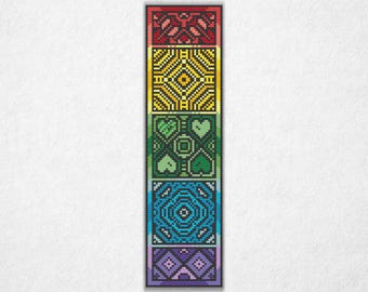 Marque-page carré arc-en-ciel - motif PDF de point de croix, point de croix style quaker