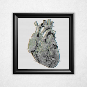 Glitched Heart Cross Stitch Pattern PDF - Bitmap Style Retro Counted Crossstitch