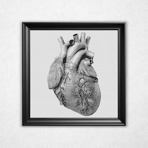 Monochromes Herz Kreuzstich Muster - Schwarz & Weiß Bitkarte Design (Instant Download PDF)