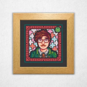 Harvey Portrait - Stardew Valley Cross Stitch Pattern PDF, Stained Glass Style, Video Game Crossstitch