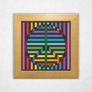 Vredestekenlijnen - kruissteekpatroon pdf, kleine geometrische stijl abstracte regenboog getelde kruissteek