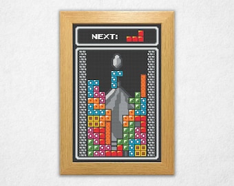 Falling Blocks - Cross Stitch Pattern PDF, Retro Video Game Inspired Counted Crossstitch