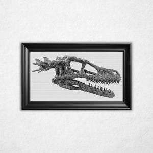 Monochromes Raptor Schädel Kreuzstich Muster - schwarz & weiß Bitkarte Design (Instant Download PDF)