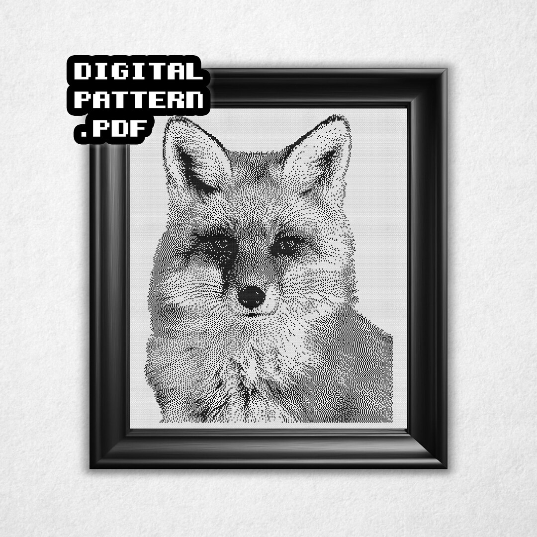 Bitmap Fox Monochrome Fox Cross Stitch Pattern - Black & White Bitmap Design ...