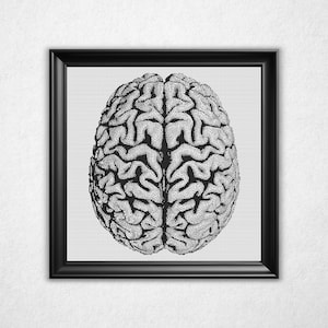 Schema per punto croce "Cervello monocromatico" - Design bitmap in bianco e nero (PDF scaricabile immediatamente)