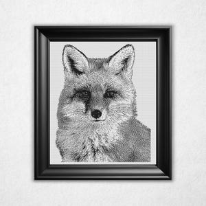 Monochromes Fuchs Kreuzstich Muster - Schwarz & Weiß Bit Map Design (Instant Download PDF)