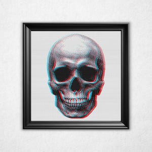 3D Skull Cross Stitch Pattern PDF - Anaglyph 3-D Bitmap Style Counted Crossstitch