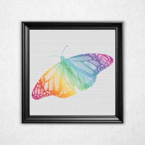 Chromatic Monarch Butterfly Cross Stitch Pattern PDF - Rainbow Gradient Bitmap Style Counted Crossstitch