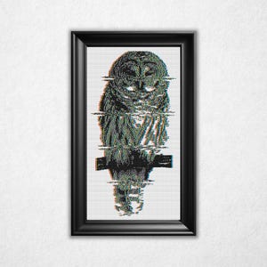 Glitched Owl Cross Stitch Pattern PDF - Bitmap Style Retro Counted Crossstitch