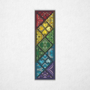 Rainbow Diamond Tile Bookmark - Cross Stitch Pattern PDF, Quaker Style Counted Crossstitch