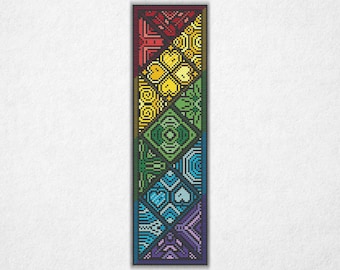 Rainbow Diamond Tile Bookmark - Cross Stitch Pattern PDF, Quaker Style Counted Crossstitch