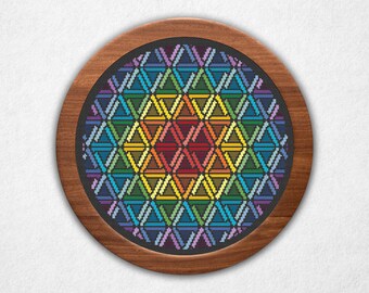 Rainbow Triangles - Cross Stitch Pattern PDF, Geometric Style Counted Crossstitch