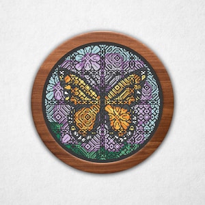 Monarchfalter Schmetterling Fliesen Kreuzstichmuster - Quaker Stil Sampler, zwei Größen (Instant Download PDF)