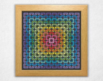 Layered Rainbow Squares - Cross Stitch Pattern PDF, Geometric Style Counted Crossstitch