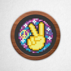 Peace Hand Sign ASL - Small Cross Stitch Pattern PDF, 3x3 Block Pixel Art Style